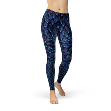 Load image into Gallery viewer, Womens Blue Mermaid Scale Leggings