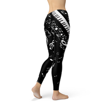 Load image into Gallery viewer, Womens Piano Notes Black Leggings