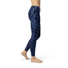 Load image into Gallery viewer, Womens Blue Mermaid Scale Leggings