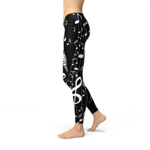 Load image into Gallery viewer, Womens Piano Notes Black Leggings