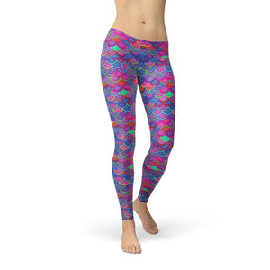 Womens Pink Purple Mermaid Leggings