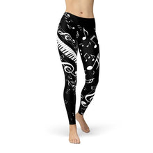 Load image into Gallery viewer, Womens Piano Notes Black Leggings